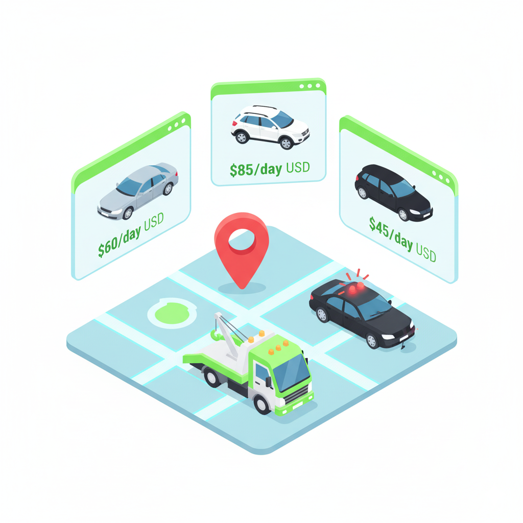 Çekici ve kiralık araç illüstrasyonu